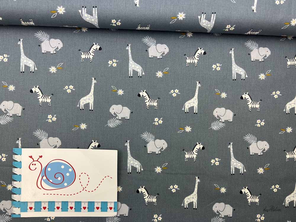 Baumwoll-Druck Zebra 006 blau