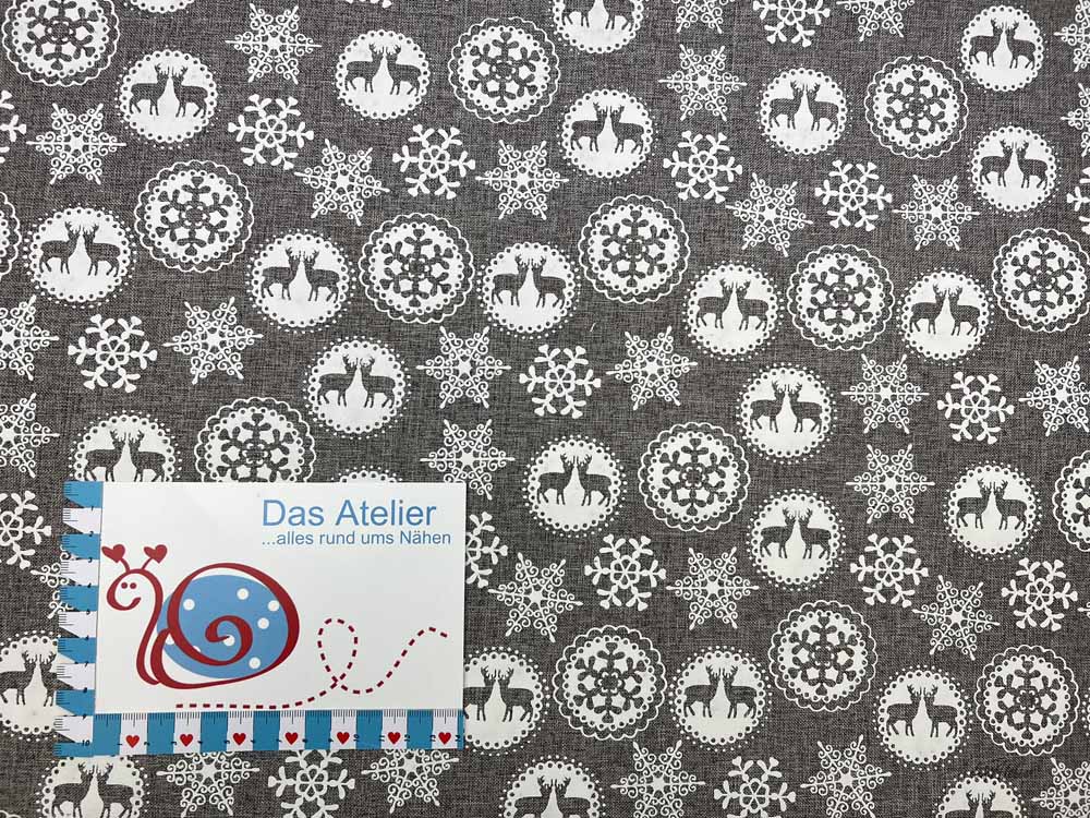 Baumwoll-Druck Weihnachten grau/weiss