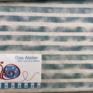 Baumwoll-Jersey Dino Stripes/80 türkis/natur